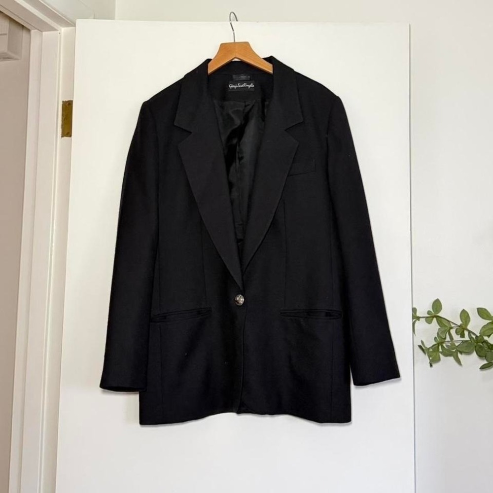 Vintage Giorgio Sant'Angelo Black Wool Blazer – Size 12 Classic Tailored Jacket